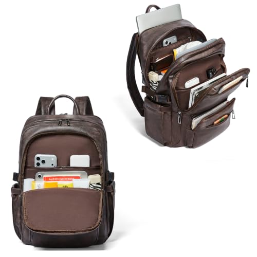 Leather Laptop Backpack for Women with RFID Wristlet Purse, Fits 17" Laptop - color: Coffee