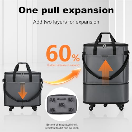 Large Capacity Rolling Duffle Bag,Expandable Foldable Suitcase for Travel,Collapsible Luggage Duffel Overnight Weekend Bags without Telescoping Handle - color: Grey