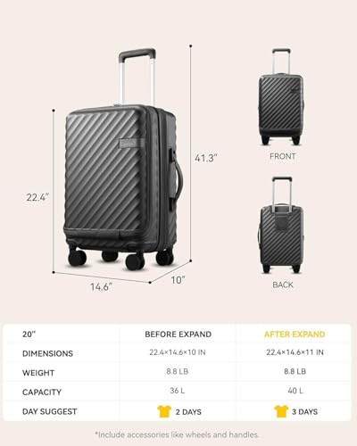 LUGGEX Front Compartment Carry On Set, Gunmetal, 20" + Tote - color: Gunmetal
