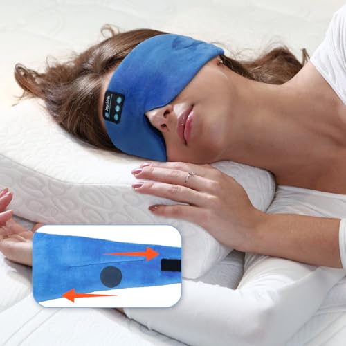 Joythink Sleep Headphones Bluetooth Headband Sleeping Eye Mask Kids Children Soft Wireless Sleep Headphones for Women Men Silk Speaker Bluetooth Earbuds for Side Sleeper Music Mask Cool - color: Blue