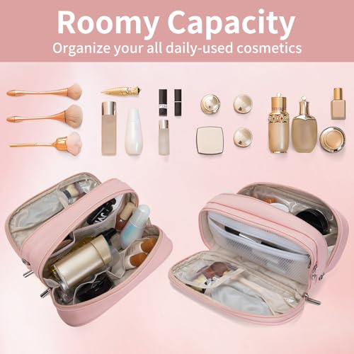 Large Makeup Bag for Women, PU Toiletry Bag with Compartment (Pink) - color: Pink