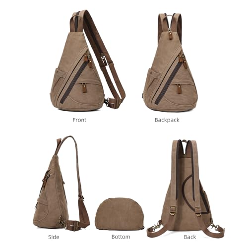 KL928 Canvas Sling Bag - Small Crossbody Backpack Shoulder Casual Daypack Rucksack for Men Women(Large Version,Brown) - color: Canvas-brown