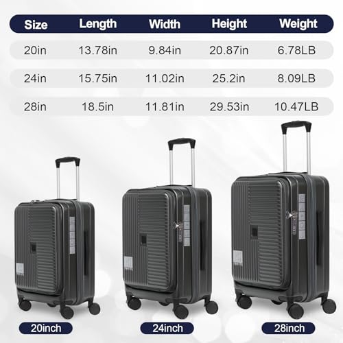 Hardshell Luggage Sets 3 Piece Expandable Front Opening Luggage - color: Grey