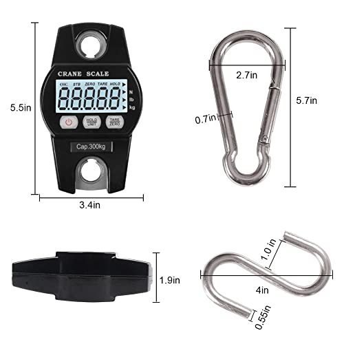 Fuzion Hanging Scale 660LB/300KG, Crane Scale with Snap-Fit Lifting Ring - color: Black