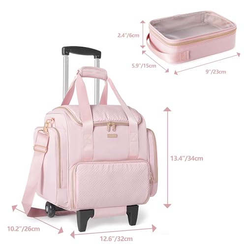 Rolling Makeup Case, Professional Makeup Train Case with Wheels - color: Pink
