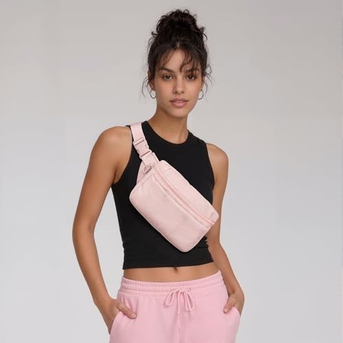 TOPEAST Waist Pack 3.5L Fanny Packs with Water Bottle Holder, Large Capacity Travel Belt Purse Anti-Theft RFID Blocking, Pink Fluffy Crossbody Sling Bag for Hiking Walking - color: Pink