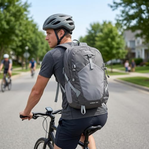 30L Lightweight Hiking Backpack, Travel Daypack with Pole Holder, Gray - color: 30l-grey