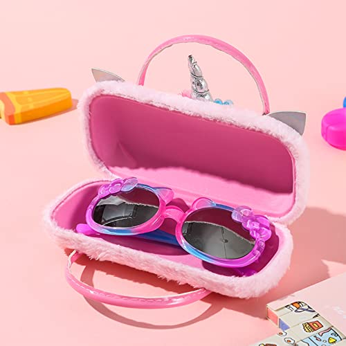 Hifot Plush Hard Eyeglass Case, Makeup Storage Bag Portable Sunglasses Pouch Hard Shell with Handle - color: Pink
