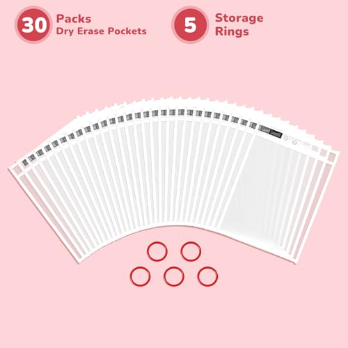 GAMENOTE 30 Pack White Dry Erase Pockets, 10x14 Reusable Sleeves - color: White, size: 30 Pack