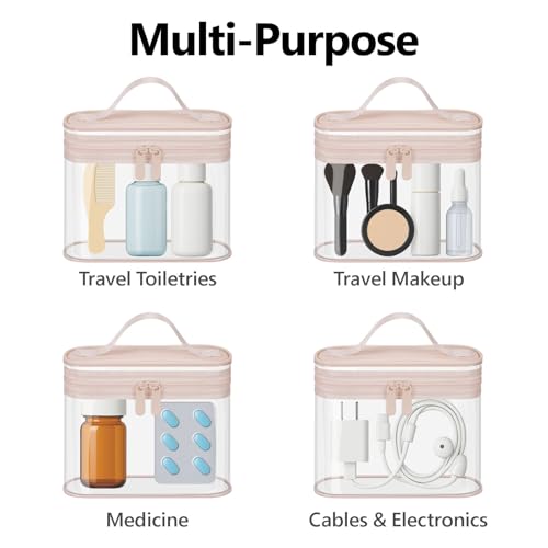 PACKISM TSA Approved Toiletry Bag - Clear Makeup Bag for Travel, Rose Pink - color: Active Pink