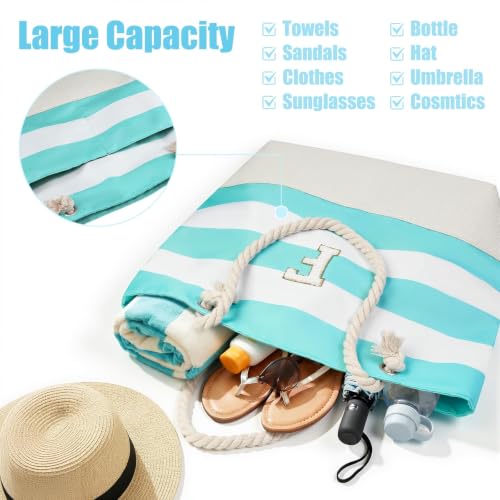 Vavabox Initial Beach Tote Bag for Women, Water-resistant Gifts for Women - color: Blue
