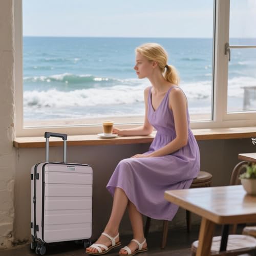 KROSER 20 Inch Airline Approved Carry On Luggage, Top Opening Suitcase - color: Matte Purple/Pink