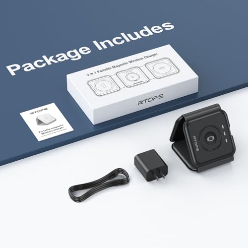 Wireless Charger 3 in 1,RTOPS Magnetic Travel Wireless Charging Station GaN Compatible with Apple Magsafe Multiple Devices for iphone17/16/15/14/13/Pro/Max,iWatch,AirPods4/3/2/Pro (Adapter Includes) - color: black