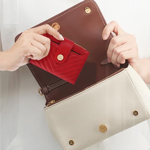 Small Womens RFID Bifold Red Wallet,Compact Leather Card Holder - color: Red