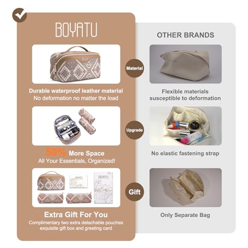 BOYATU Travel Makeup Bag Organizer: Boho Large Capacity Cosmetic Bag Sets - color: 22-Brown