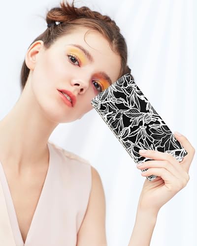 Nipichsha Womens Wallet, RFID Slim Wallets for Women, Thin Ladies Credit Card Holder Purse, Cute Leather Bifold Clutch Billfold with 11 Card Slots & ID Window, Black White Leaf - color: Black White Leaf