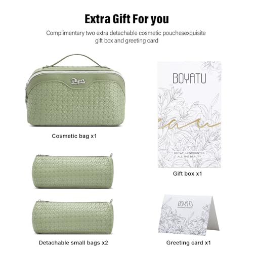 BOYATU Travel Makeup Bag Cosmetic Bags for Women: 3 Pcs Set Make up Bag - color: L51Grass Green