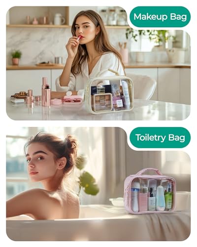 BAGSMART Puffy Clear Toiletry Bag, TSA-Approved & Wide-Open, 1-Pack, Pink - color: Pink