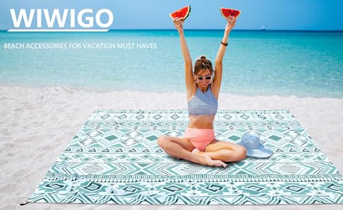 Beach Blanket Sandproof Extra Large Beach Mat Adults Waterproof Sand Free - color: Nation Style-3-green, size: 79" X 83"