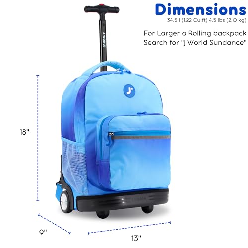 J World Sunrise Kids Rolling Backpack with Wheels for Girls Boys, Roller Bookbag for School, 18 x 13 x 9 Inches, Blue Gradient - color: Blue Gradient