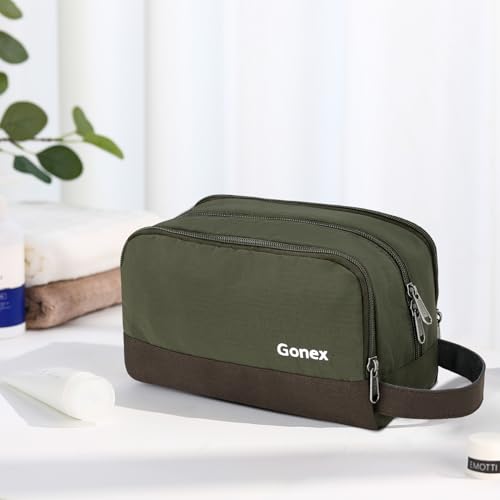Gonex Travel Toiletry Bag for Men, Water Resistant Dopp Kit for Toiletries - color: Olive & Brown