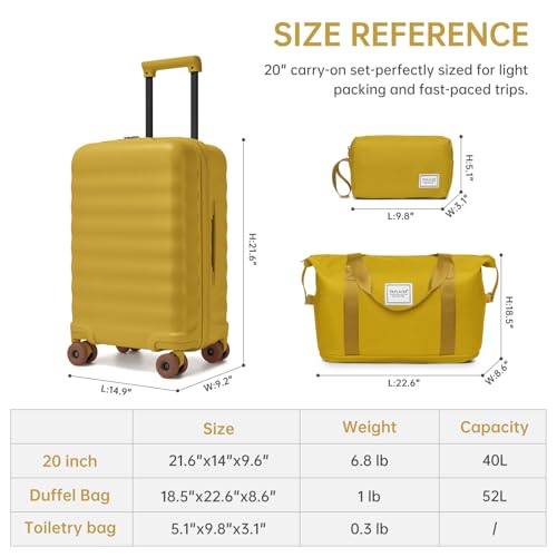 Carry On Luggage Set 3 Piece, Carry-on Suitcase With Wheels - color: DT-Lemon Curry