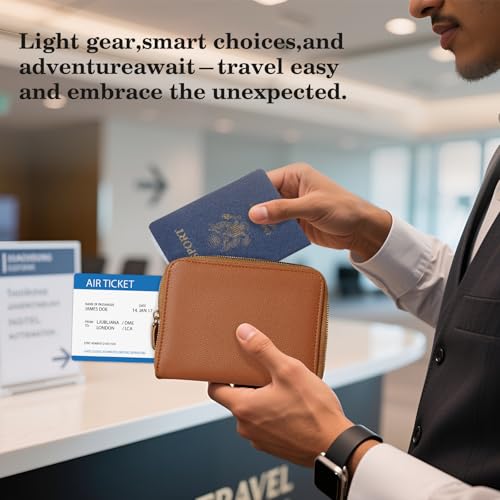 CoBak Passport Holder Cover with Safe Zipper Closure - color: Brown