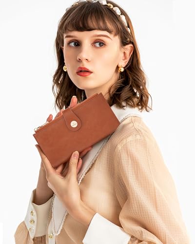 Brown Women's Slim Wallet,Thin RFID Card Holder with Zipper Pocket - color: Brown, size: Bifold