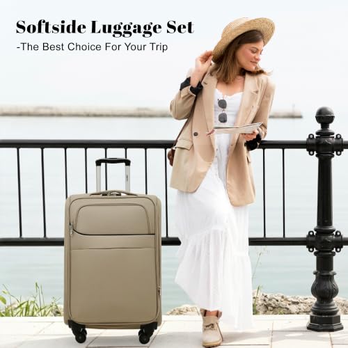 Merax 4-Piece Luggage Set 18/22/26/30,Softside Spinner Suitcase,Khaki - color: Khaki(18/22/26/30)