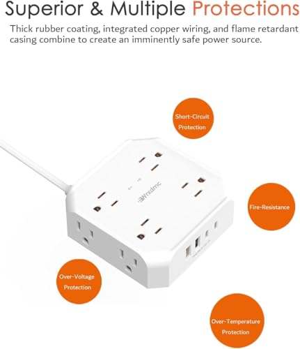 2 Prong Power Strip, WRXDMC 2 Prong to 3 Prong Outlet Adapter - size: 15FT White