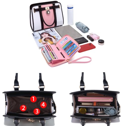 Qiyuer Structured Satchel Tote Handbags Set Women Purses with RFID Wallet - color: A5-2pcs/Set Whitepink