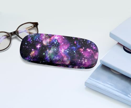 WIRESTER Hard Shell Eyeglasses Case, Clamshell Sunglasses Holder Protective Cover with Microfiber Cloth - color: Purple Nebula Galaxy