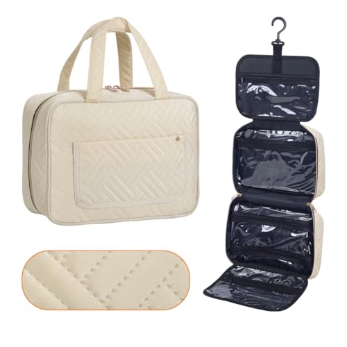 Hanging Toiletry Bag for Women Cosmetic Toiletries Travel,Beige - color: Beige