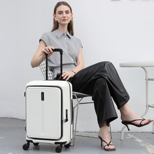 20 Inch Hardside Carry On Luggage Laptop Compartment, Expendable Suitcase - color: White