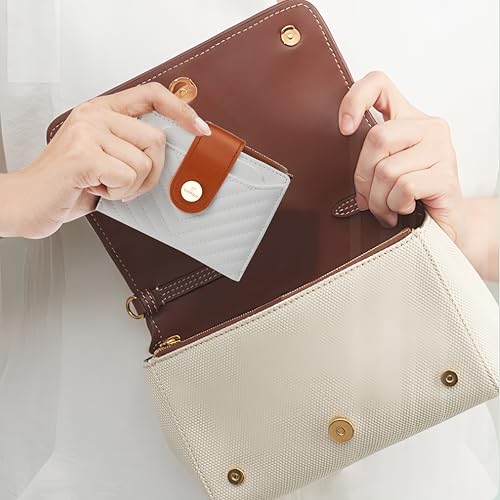 Small Womens RFID Bifold Wallet,Compact Leather Card Holder - color: Beige&Brown