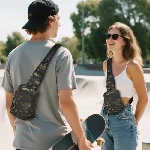 BROADREAM Sling Bag, Crossbody Bag with Anti-Theft Lock Zipper, RFID Blocking & Water Resistant for Travel Work Sport - color: Camouflage Green