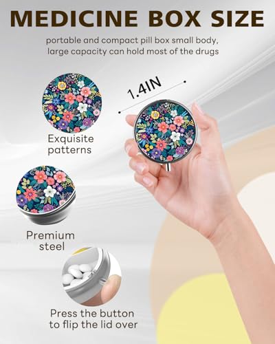 LRITER Pill Case, 3 Compartment Portable Travel Pill Box, Pillbox Organizer - color: Pill Case-flower