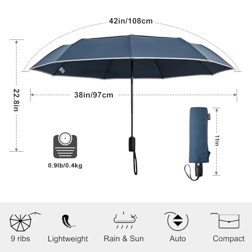 G4Free 42 Inch Eco Windproof Umbrella for Rain Strong Compact Umbrellas - color: Navy Blue