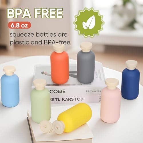 4 PACK Travel Shampoo Bottle, Empty Plastic Squeeze Bottles 6.8oz with Flip Cap, Lotion Container for Toiletries Travel Size Shampoo and Conditioner - color: Yellow+Light Blue+Pink+Green, size: 8.8 oz