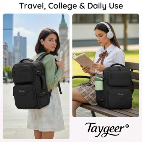 Taygeer Travel Backpack for Men, TSA Travel Laptop Backpack with Shoe Pouch - color: Black