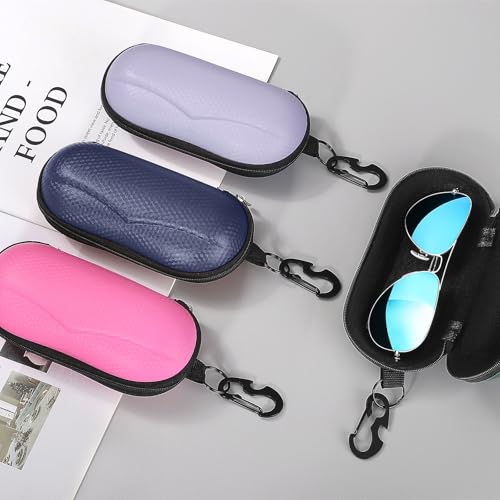 MoKo Semi Hard Shell Sunglasses Case, Unisex Protective Eyeglass Case Glasses Case Holder with Metal Hanging Hook - color: 다크 블루-에바, size: 1개입