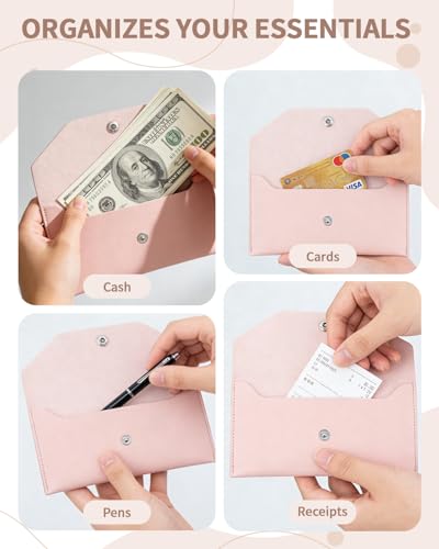 Abvsdu Cash Envelope Wallet, Reusable Envelope Wallet, Men's and Women's Genuine Leather Cash Wallet, Money Envelopes for Cash for Bill Planner(Pink) - color: pink