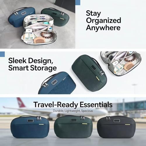 Electronics Organizer Travel Case, Black, Water-Resistant Storage Bag, 180° Open Design, Multifunctional Cable Accessories Holder (Black) - color: Black