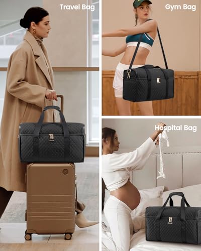 LOVEVOOK Travel Duffle Bag - Weekender & Overnight Bag with Toiletry & Wet Pocket, Carry-On Size, 3pc Set - color: Black-Black, size: Extra Large