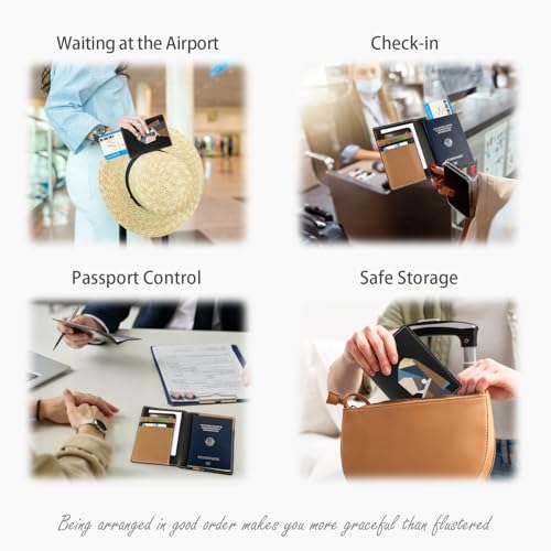 Lychii RFID-blocking Passport Holder Cover, Slim PU Leather Passport Wallet - color: Black/Brown