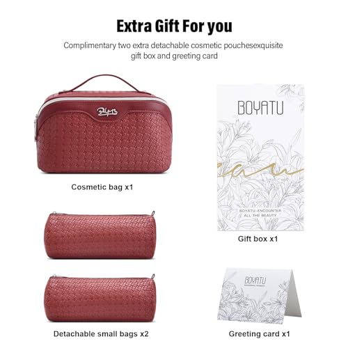 BOYATU Travel Makeup Bag Cosmetic Bags for Women: 3 Pcs Set Make up Bag - color: L52Burgundy