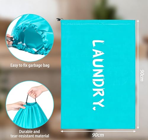 2 Pack Heavy Duty Travel Laundry Bags-Waterproof Drawstring Dirty Clothes Organizer for Camping,Gym&Hotels,Fits Laundry Baskets,Reusable Washable Storage Bags,Black+Blue. - color: Black+Blue