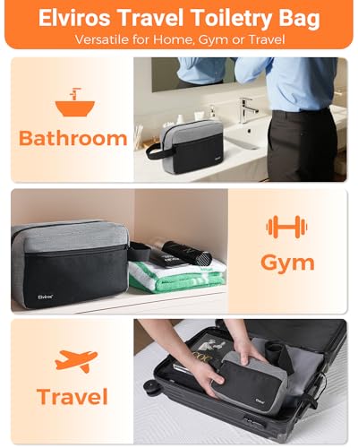 Elviros Hanging Toiletry Bag for Men, Travel Dopp Kit, Small, Grey & Black - color: Grey&Black, size: Small