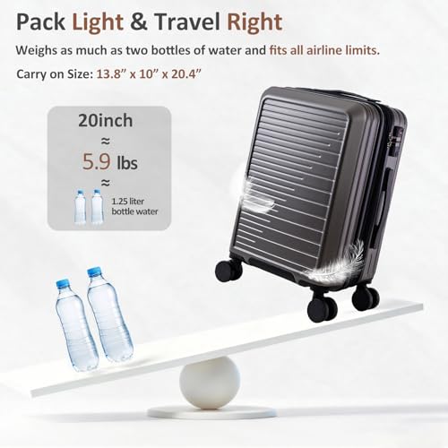 OUZZO Expandable 20" Carry On Luggage PC Hardshell Suitcase with TSA Lock - color: grey, size: 1 Piece-20" (Carry On)