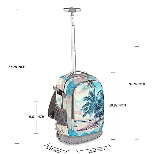 Tilami Rolling Backpack 19 inch Wheeled Cute LAPTOP Boys Girls Travel School Student Trip (Seaside) - color: Seaside